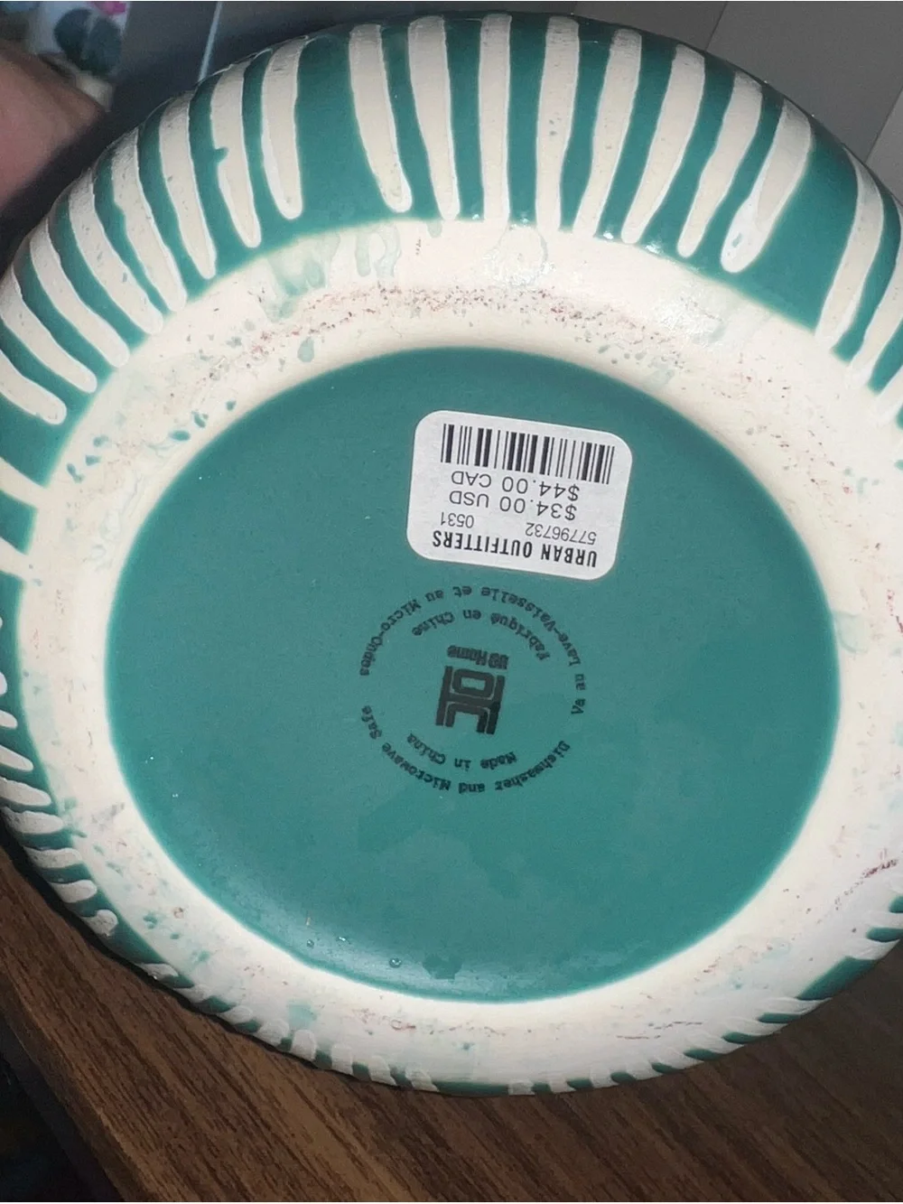 Urban Outfitters Teal Striped Ceramic Pitcher